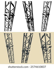 Stylized vector illustrations of modular metal truss close-up