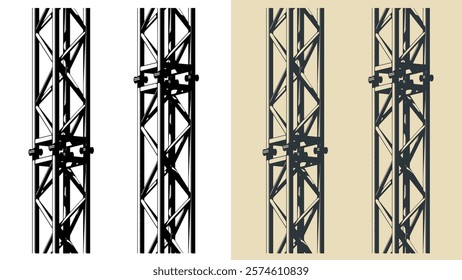 Stylized vector illustrations of modular metal truss close-up