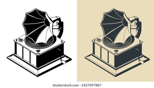 Ilustraciones vectoriales estilizadas del viejo gramófono vintage