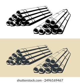 Stylized vector illustrations on the theme of construction and building materials. Sewer pipes ready for installation