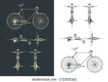 Stylized vector illustrations of outline and drawings of a road bike