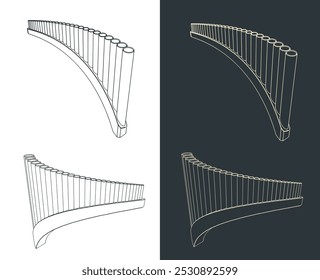 Stylized vector illustrations of a pan flute