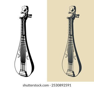 Stylized vector illustrations of a pipa, chinese string instrument