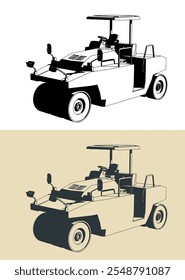 Ilustrações vetoriais estilizadas de rolo de estrada pneumático