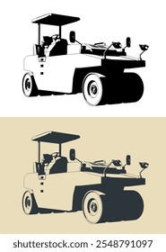 Ilustrações vetoriais estilizadas de rolo de estrada pneumático