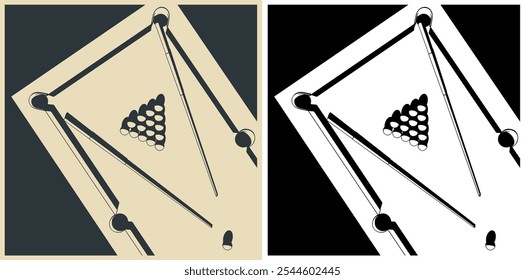 Ilustrações de vetor estilizadas de um close-up de tabela de pool