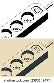 Stylized vector illustrations of power socket extension close up