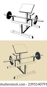 Stylized vector illustrations of preacher curl machine