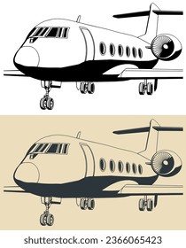 Stylized vector illustrations of private business jet close up