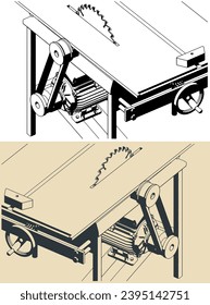 Stylized vector illustrations of professional table saw close-up