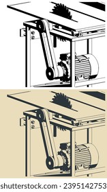 Stylized vector illustrations of professional table saw close-up