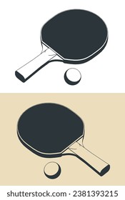 Stylized vector illustrations of racket and ball for table tennis