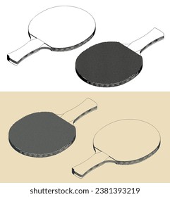 Stylized vector illustrations of rackets for table tennis