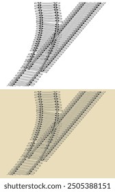 Ilustraciones vectoriales estilizadas de un cruce ferroviario