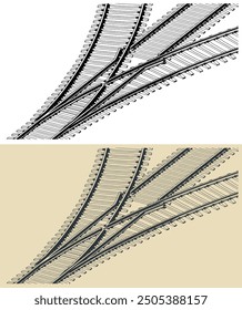 Stylized vector illustrations of a railway junction