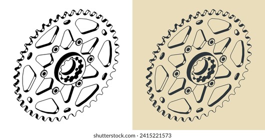 Stylized vector illustrations of rear 42 teeth sprocket