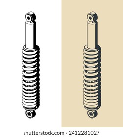 Stylized vector illustrations of a rear shock absorber suspension for motorcycle