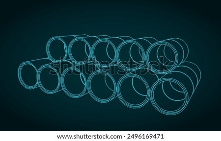 Stylized vector illustrations of a reinforced concrete pipes