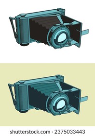 Stylized vector illustrations of a retro camera