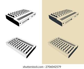 Stilisierte Vektorgrafiken eines Retro-Computers