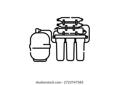 Ilustraciones vectoriales estilizadas de la Plantilla del icono del sistema de ósmosis inversa. objeto de estilo de línea negra aislado sobre fondo blanco.