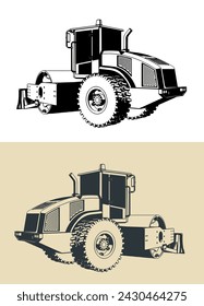 Ilustraciones vectoriales estilizadas de rodillo de carretera