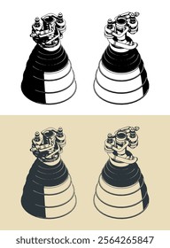 Stylized vector illustrations of rocket engine