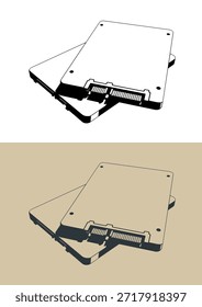 Ilustraciones vectoriales estilizadas de SSD SATA