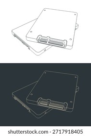Stilisierte Vektorgrafiken von SATA-SSDs