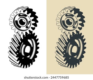 Stylized vector illustrations of screw gears