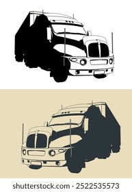 Stylized vector illustrations of semi trailer truck