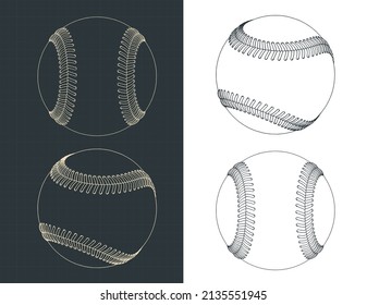 Stylized vector illustrations of sketch of baseball ball