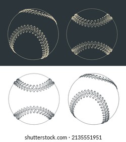 Stylized vector illustrations of sketch of baseball ball