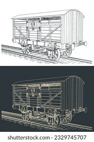 Ilustraciones vectoriales estilizadas de bocetos de vagón retro de vagón de ganado vacuno