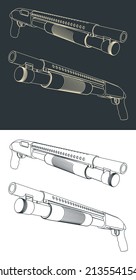 Stylized vector illustrations of sketches of shotgun