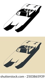 Ilustraciones vectoriales estilizadas de una lancha rápida