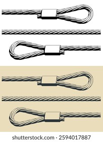 Stylized vector illustrations of steel cable with a loop