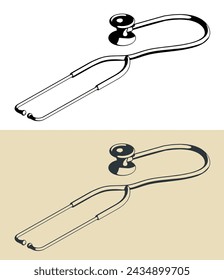 Stylized vector illustrations of a stethoscope