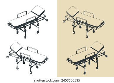 Stylized vector illustrations of stretchers for ambulances and rescue vehicles