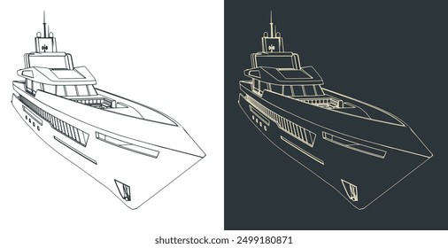Stylized vector illustrations of superyacht