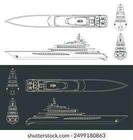 Stylisierte Vektorgrafiken von technischen Zeichnungen für Superyachten