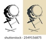 Stylized vector illustrations of taiko drums. Traditional Japanese instrument