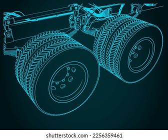 Stilvolle Vektorgrafiken von Tandem-Truck-Achsfederung, Nahaufnahme