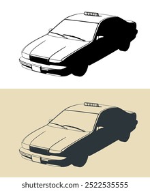 Stylized vector illustrations of a taxi