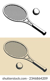 Stylized vector illustrations of tennis racket and ball