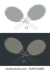 Ilustraciones vectoriales estilizadas de raquetas de tenis y pelota
