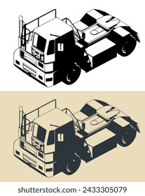 Stylized vector illustrations of a terminal tractor