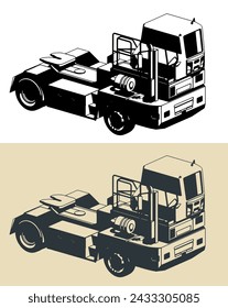 Stylized vector illustrations of a terminal tractor