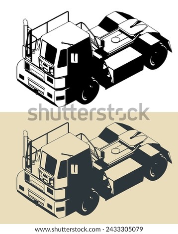 Stylized vector illustrations of a terminal tractor