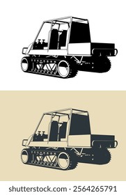 Stylized vector illustrations of a tracked snowmobile
